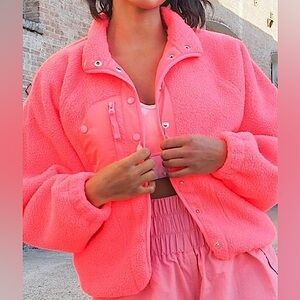 🆕🩷ZENANA: “CORAL PINK” Snap Button Fleece Jacket SMALL